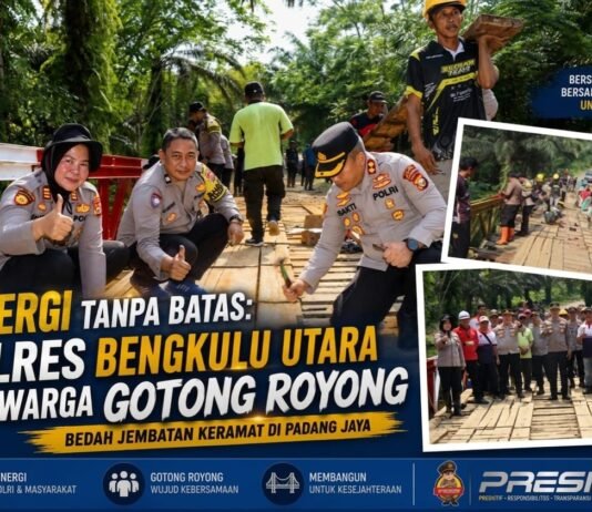 Gotong Royong Perbaiki Jembatan Keramat, Kapolres Bengkulu Utara dan Warga Bersinergi Bangun Desa