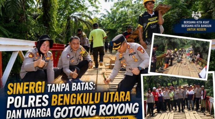 Gotong Royong Perbaiki Jembatan Keramat, Kapolres Bengkulu Utara dan Warga Bersinergi Bangun Desa